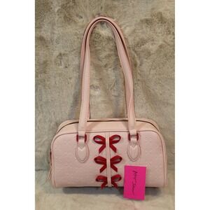 Betsey Johnson Pink Embossed‎ Bow Satchel Handbag Purse